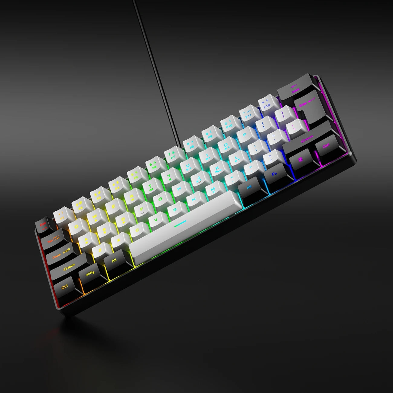 60 % kabelgebundene Gaming-Tastatur, 61 Tasten, RGB und ultrakompakte Handballenauflage