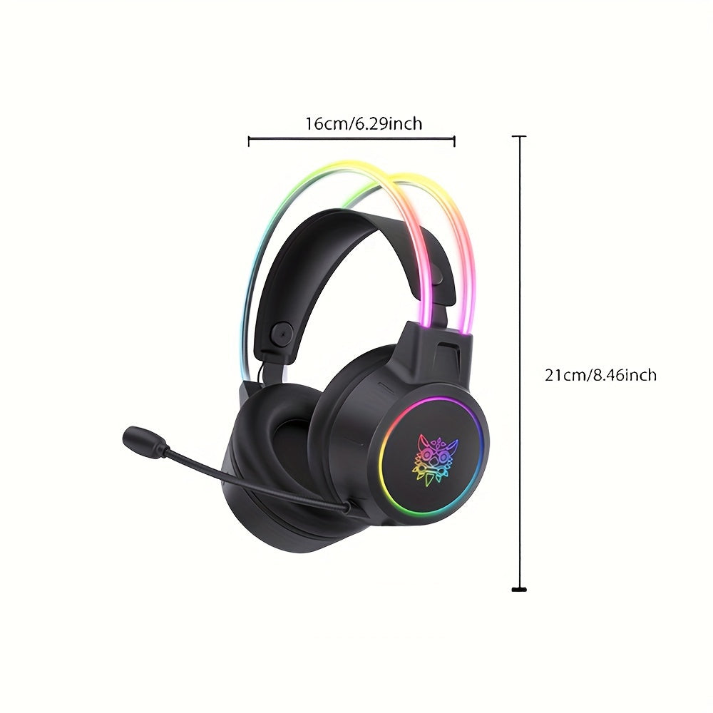 RGB-Gaming-Headset mit Geräuschunterdrückung und abnehmbarem Mikrofon – Schwarzes Anime-Design, USB, Surround-Sound