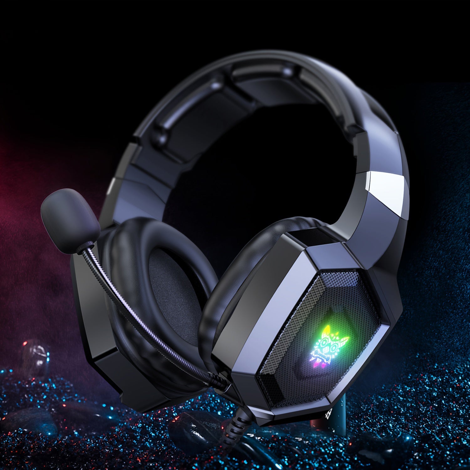 Kabelgebundenes Gaming-Headset mit RGB-Surround-Sound, 360°-Mikrofon und Geräuschunterdrückung – Schwarz