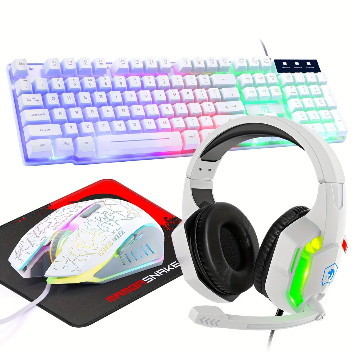 RGB-Gamer-Kit mit Tastatur, Maus, Headset und Mauspad
