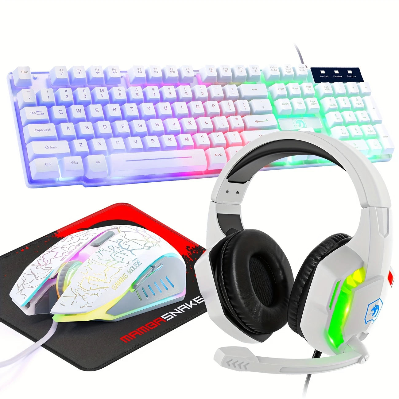 RGB-Gamer-Kit mit Tastatur, Maus, Headset und Mauspad