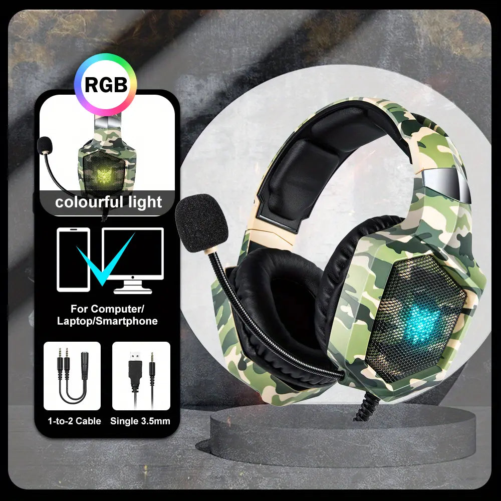 Kabelgebundenes Gaming-Headset mit RGB-Surround-Sound, 360°-Mikrofon und Geräuschunterdrückung – Schwarz