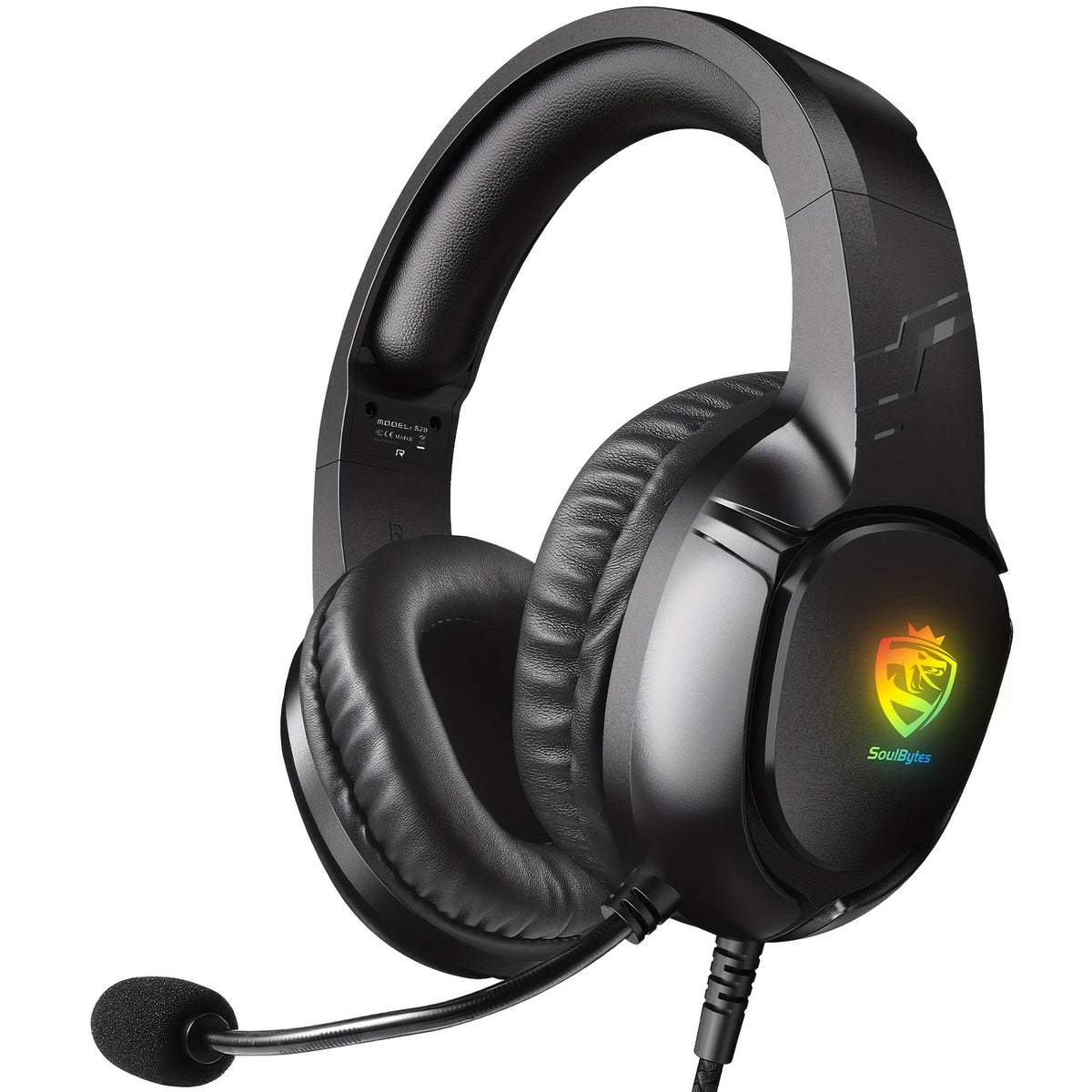 SOULBYTES S20 On-Ear-Gaming-Headset mit Mikrofon, Surround Sound und RGB – Kabelgesteuert