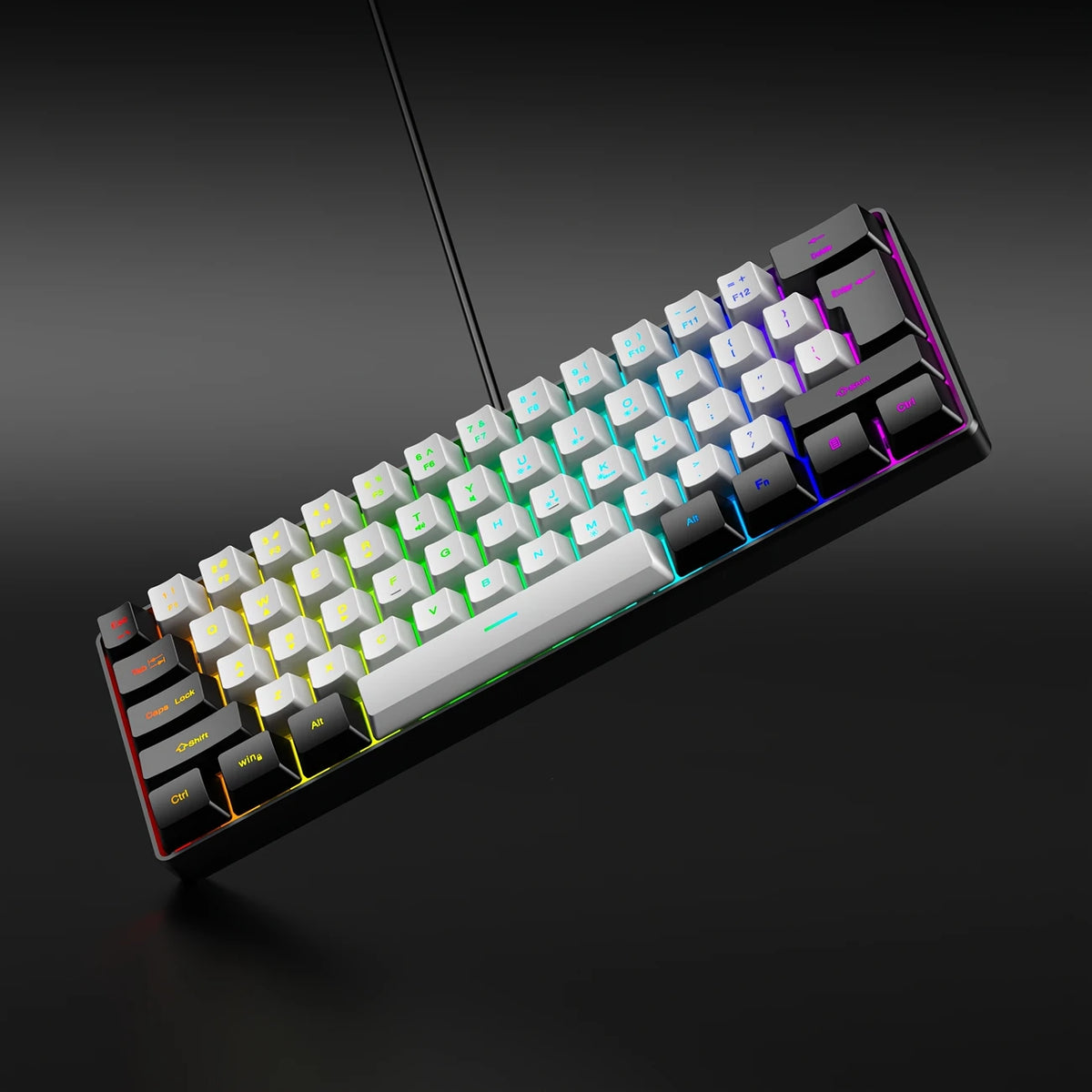 60 % kabelgebundene Gaming-Tastatur, 61 Tasten, RGB und ultrakompakte Handballenauflage