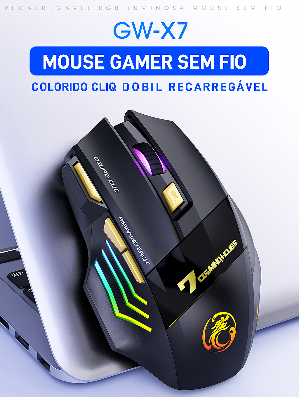 RGB-Kabellose Maus mit 7 Tasten, wiederaufladbar