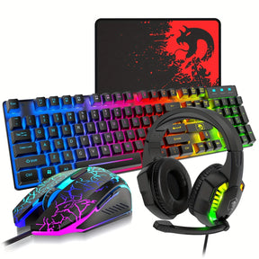 RGB-Gamer-Kit mit Tastatur, Maus, Headset und Mauspad