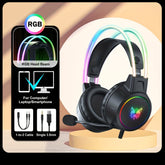 RGB-Gaming-Headset mit Geräuschunterdrückung und abnehmbarem Mikrofon – Schwarzes Anime-Design, USB, Surround-Sound
