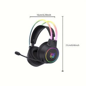 RGB-Gaming-Headset mit Geräuschunterdrückung und abnehmbarem Mikrofon – Schwarzes Anime-Design, USB, Surround-Sound