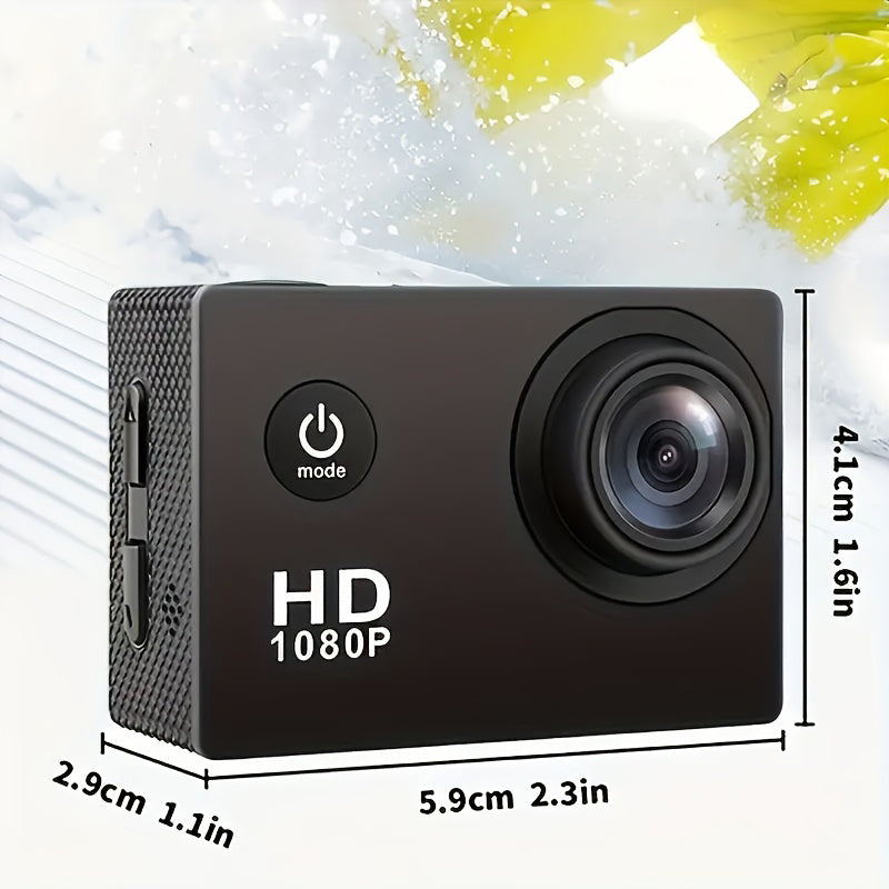 HD 1080P Action-Kamera, 140° Winkel, 5-Zoll-LCD-Bildschirm, TF-Karte, wiederaufladbarer Akku, Aufnahmen im MP4-Format – ideal für Sport und Freizeit.