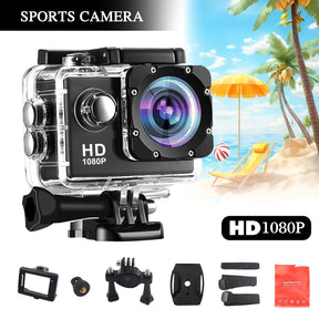 HD 1080P Action-Kamera, 140° Winkel, 5-Zoll-LCD-Bildschirm, TF-Karte, wiederaufladbarer Akku, Aufnahmen im MP4-Format – ideal für Sport und Freizeit.