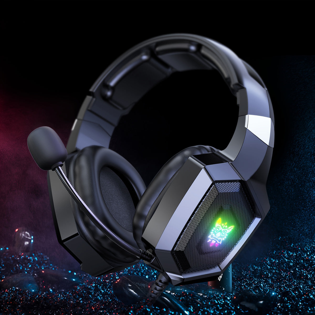 Kabelgebundenes Gaming-Headset mit RGB-Surround-Sound, 360°-Mikrofon und Geräuschunterdrückung – Schwarz
