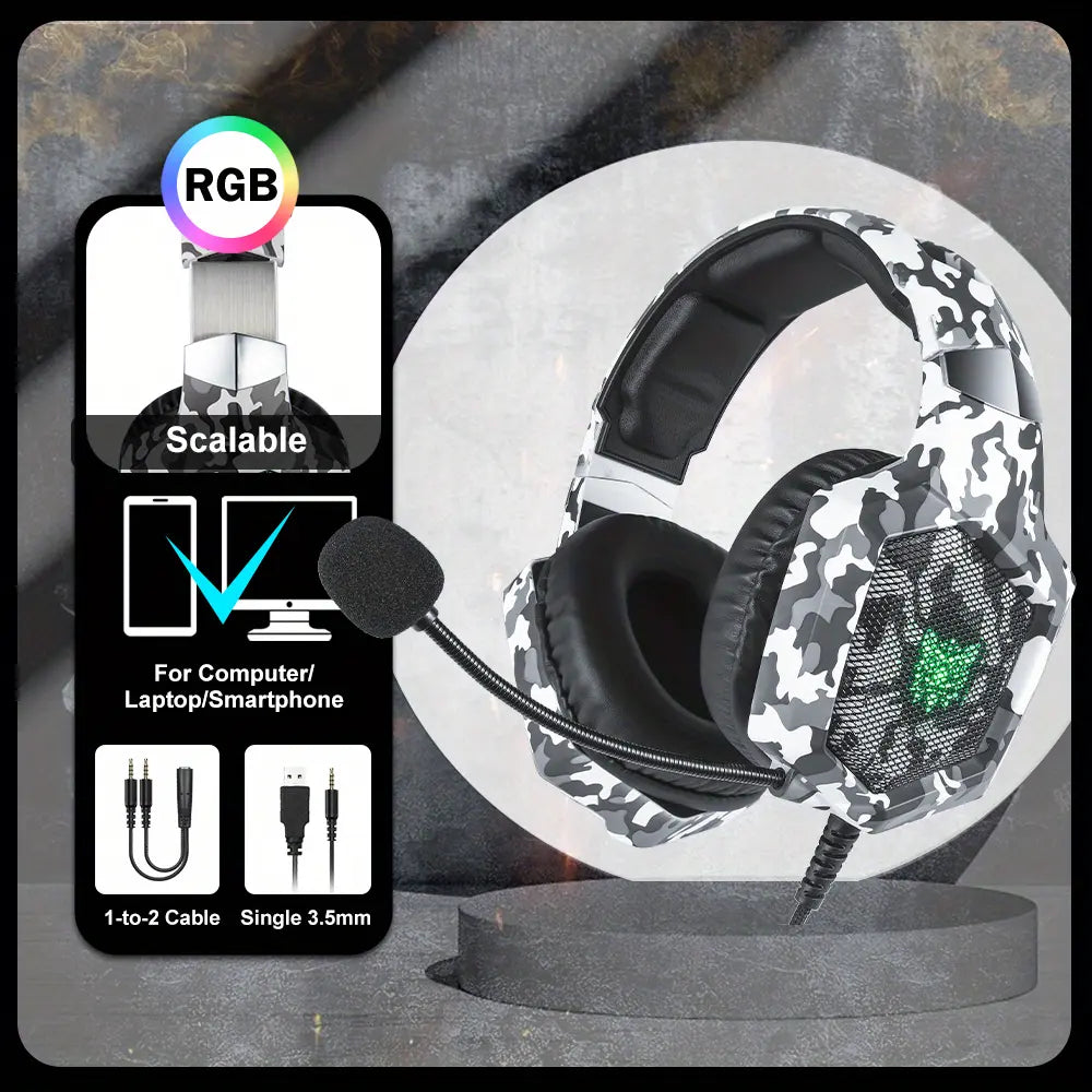 Kabelgebundenes Gaming-Headset mit RGB-Surround-Sound, 360°-Mikrofon und Geräuschunterdrückung – Schwarz